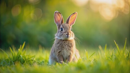 Cute fluffy rabbit sitting in a grassy field , adorable, furry, animal, wildlife, bunny, pet, nature, mammal, outdoors, soft, ears