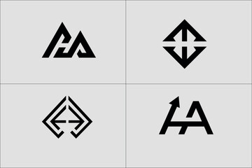 Set of abstract initial letter H HA arrow logo templates with icons, symbols for business of fashion, automotive, financial, 