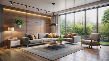 Fototapeta premium Modern living room with sleek furniture and minimalist design, modern, living room, sleek, furniture, minimalist, contemporary