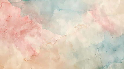 Fototapeta premium Soft watercolor abstract art with pastel hues of pink, blue, and beige blending seamlessly together.