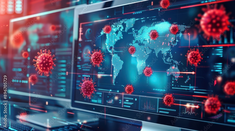 Poster spyware alert on a computer screen, malware, monitoring and unauthorized access