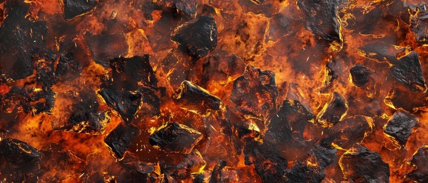 Panoramic close-up, high detail scan of bonfire texture, Generative AI 