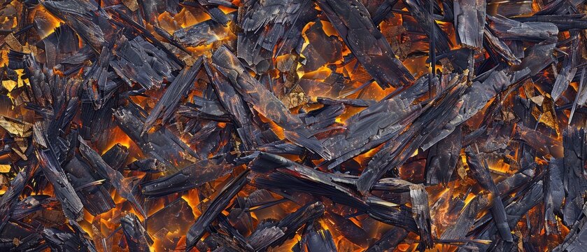 Panoramic close-up, high detail scan of bonfire texture, Generative AI 