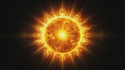 Naklejka premium Sun with glowing rays on a black background, sun, rays, glow, light, darkness, celestial, astronomy, night, space, radiant, luminous