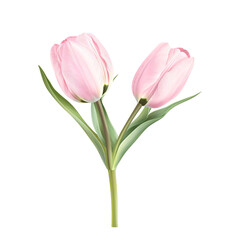 Two pink flowers with green stems. The flowers are in the middle of the image. Isolated on PNGs transparent background