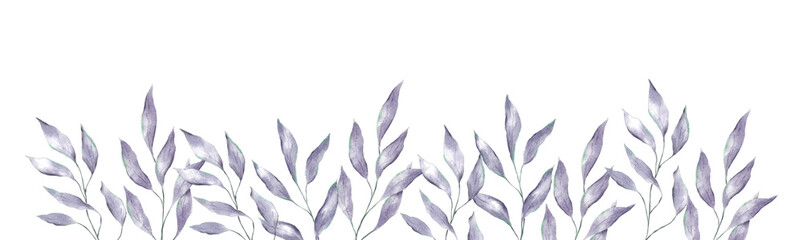 Watercolor floral botanical banner grey design eucalyptus leaves wedding invitation cosmetic greeting card template copy space
