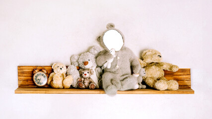 Teddy Bear on the shelve newborn photography digital backdrop