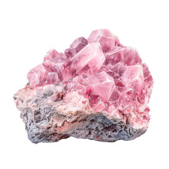 A large pink crystal rock sits. The rock is made of a variety of minerals and has a unique, almost otherworldly appearance. Isolated on PNGs transparent background