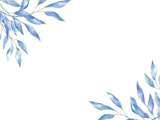 Watercolor floral botanical banner blue design eucalyptus leaves wedding invitation cosmetic greeting card template copy space 