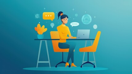 User engaging in a conversation with a virtual assistant on their computer, interactive language practice, Virtual assistant, Computer