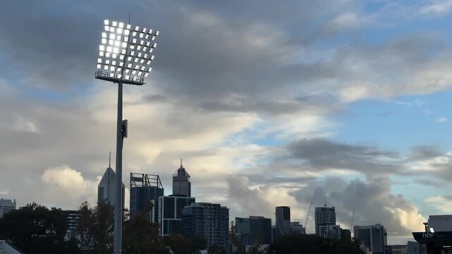 Night lights at HBF Park, with Perth, skyline Western Australia