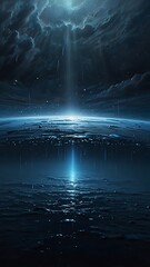 Fototapeta premium A serene and mystical depiction of rain on Neptune, with delicate droplets suspended in mid-air,