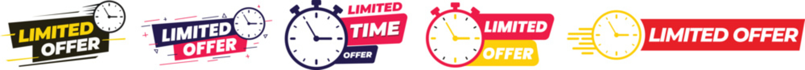 Limited offer icon in flat style. Promo label with alarm clock vector illustration on isolated background. Sale promotion sign business concept. Limited time offer banner.