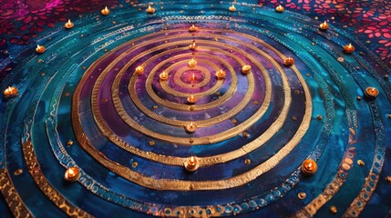 Abstract labyrinth with hidden pathways, mindset challenges, intricate design, metaphysical symbolism