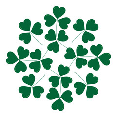 Obraz premium Shamrock leaves in shape of circle. Abstract pound background texture. St Patrick Day greeting idea