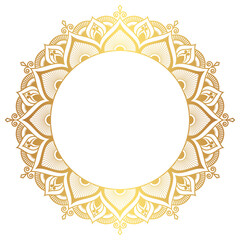 Indian flower mandala art with luxury golden circle frame transparent vintage gold circular pattern	
