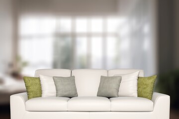 Interior of living room with soft white sofa