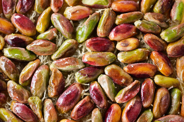 Vibrant fresh pistachio nuts, perfect for a healthy snack or garnish in culinary photography