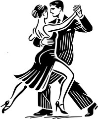 Fototapeta premium A couple in elegant attire dancing the tango in a stylish line art drawing.