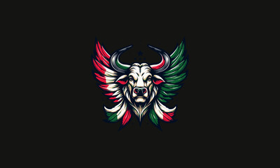 Fototapeta premium head bull with wings vector illustration logo design