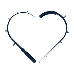 Fishing Rod Vector with Heart Shape, Professional Fishing Rod Graphic, Detailed Fishing Rod Vector Artwork, Elegant Fishing Equipment Vector Graphic, High-Quality Fishing Rod Vector Design