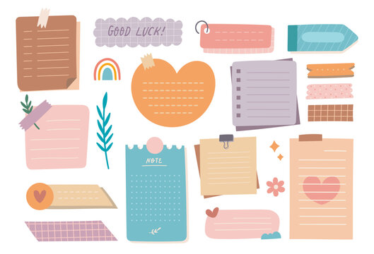 Pastel Note Paper and Stationery Vector Set - Cute Doodle Illustrations