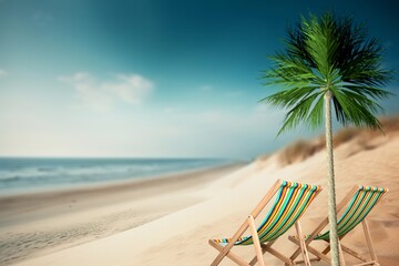 Ready for a vacation. tropical beach with green palm trees