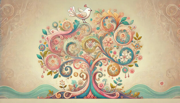 カバラ生命の樹の上に乗る鳥
generated by AI