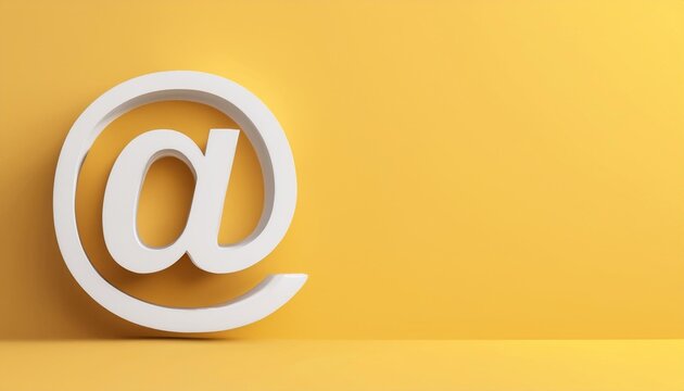 white at @ symbol over yellow background, 3d render, panoramic mock-up