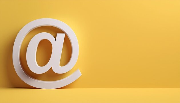 white at @ symbol over yellow background, 3d render, panoramic mock-up