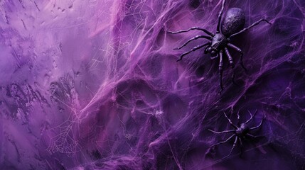 Purple Spider Web Background with Spooky Halloween Vibes and Dark Arachnids