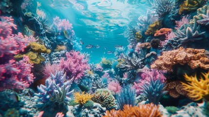 Naklejka premium Vibrant Underwater Coral Reef with Fish