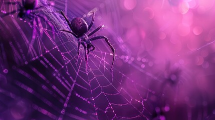 Vibrant Purple Spider on Intricate Web in Dreamy Lighting