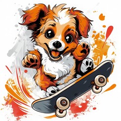 Obraz premium Happy Dog on Skateboard