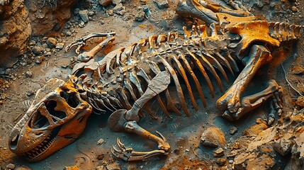 Excavation Site Discovery: Dinosaur Skeleton and Fossil Unveiling