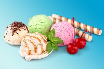 Various tasty sweet ice cream scoops
