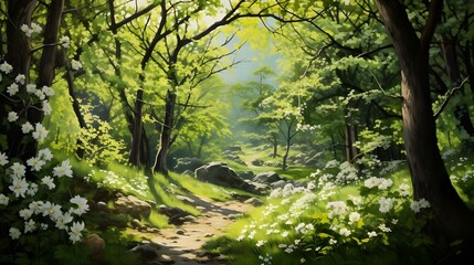 Obraz premium Blurred Foliage in Spring: Vibrant Leaves and Fresh Growth Evoking a Sense of Renewal and Vitality on a Spring Background