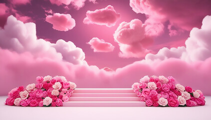 Podium background flower rose product pink 3d spring table beauty stand display nature white. Garden rose floral summer background podium cosmetic valentine easter field scene gift purple day