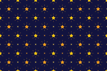 Seamless pattern of geometric shining stars on dark background