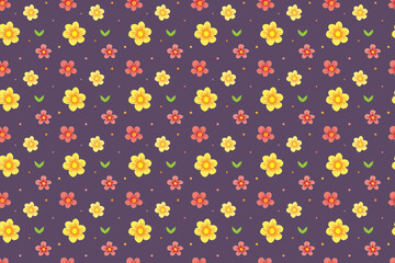 Seamless pattern of flowers in red and yellow colors for background
