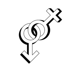 Male and female gender sign icon. Black and white vector illustration isolated on white background.