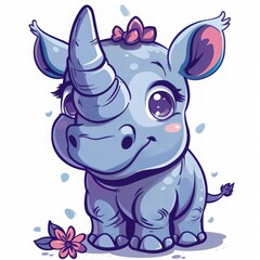 Fototapeta premium Cute Cartoon Rhino with Pink Bow