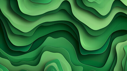 Obraz premium Abstract 3D green layered cut-out paper design with fluid shapes creating a topographical effect.