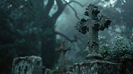 Stone Cross in a Cemetery