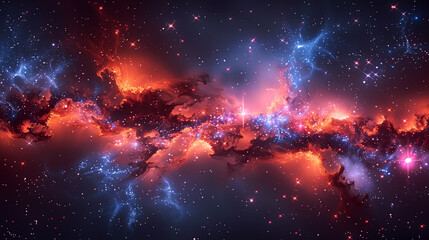 Colorful Nebula & Galaxy Space Background; a dynamic and fiery nebula, with glowing golden and purple hues creating a sense of motion and turmoil amidst the stars	
