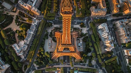 Obraz premium Aerial View of the Eiffel Tower and Surrounding Cityscape