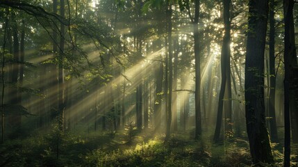 Naklejka premium Sunrays Through Forest