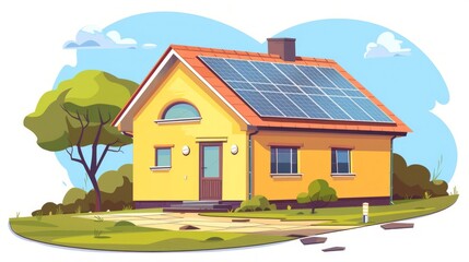 House with photovoltaic or solar panels isolated 