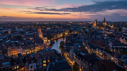 Fototapeta premium Cityscape at Sunset with Lights