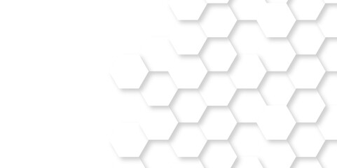 Abstract hexagonal futuristic geometric backdrop White background and embossed hexagon , honeycomb white hexagon concept design abstract technology background vector background, or wallpaper.